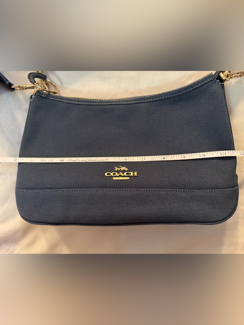 Coach Navy Canvas Shoulder Bag with Coin Pouch - Picture 10 of 11